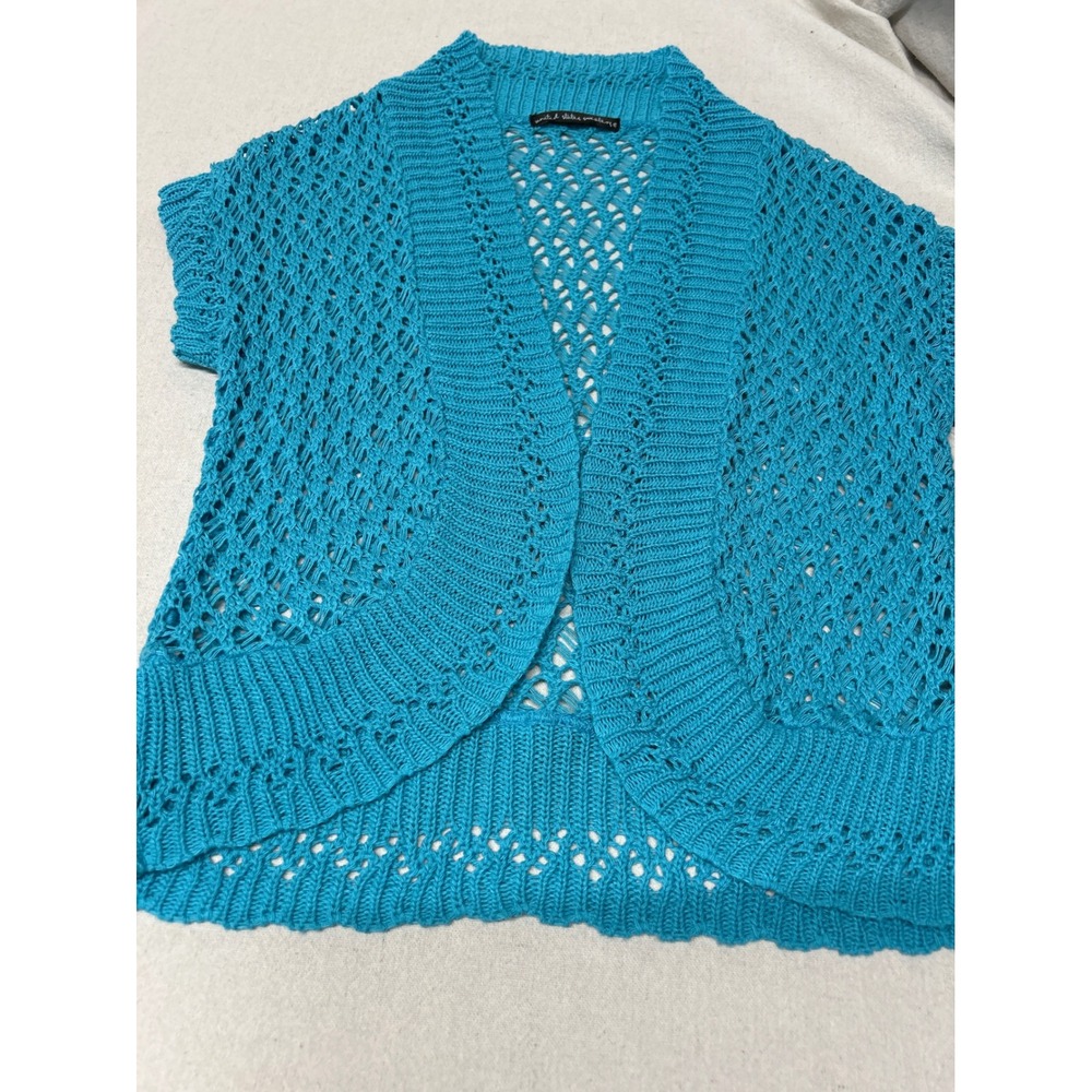 United States Sweaters Turquoise Blue Crochet Open Front Shrug Bolero Short Slv